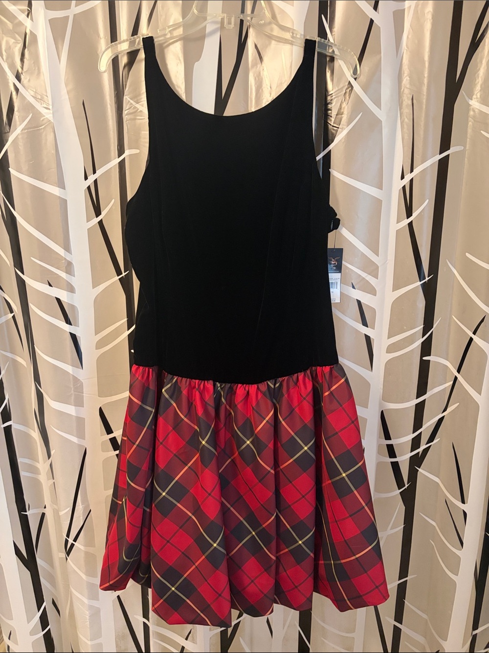 American Living Black Velvet Bodice with Red Plaid Skirt Woman’s Dress